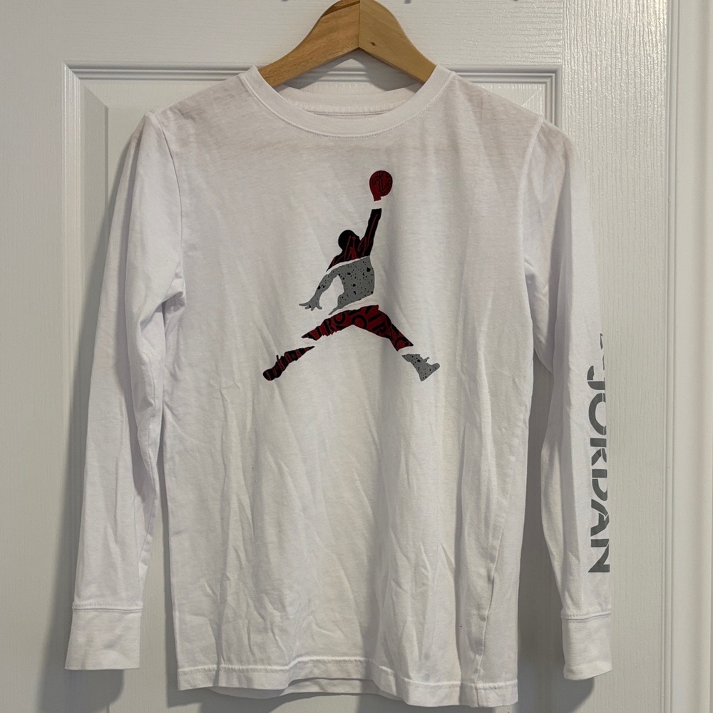 Jordan Kids White and Red Long Sleeve Tee